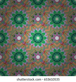 Tiled mandala design, best for print fabric or papper and more. Vector Mandala on colorful background. Boho style flower seamless pattern.