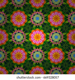 Tiled mandala design, best for print fabric or paper and more. Vector Mandala. Boho style flower seamless pattern. Background.
