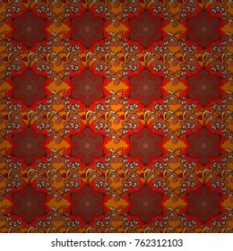 Tiled mandala design, best for print fabric or papper and more. Boho style flower seamless pattern. Orange, brown and red colors. Vector Mandala.
