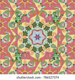 Tiled mandala design, best for print fabric or papper and more. Vector Mandala. Boho style flower seamless pattern. Yellow background.