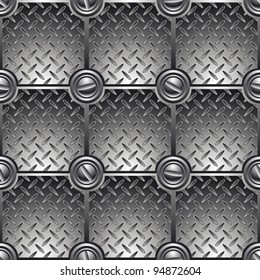 Tiled metal background connected with screws. Seamless pattern – vector.