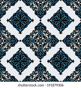 tiled oriental vector blue floral seamless background