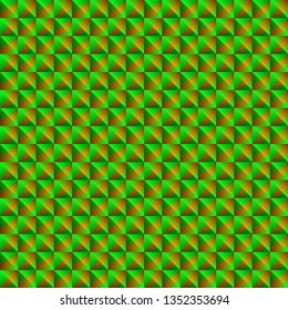 Tiled pattern of dark green rhombuses and yellow triangles in a zigzag and pyramid. Volumetric geometry for the background and design of strict elements.