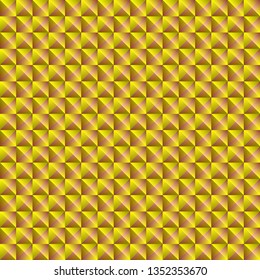 Tiled pattern of dark yellow rhombuses and orange triangles in a zigzag and pyramid. Volumetric geometry for the background and design of strict elements.