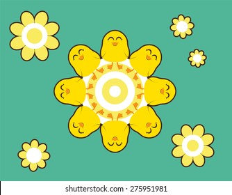 tiled pattern Ducks in a field of flowers
