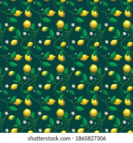 Tiled pattern with lemons, leaves and flowers