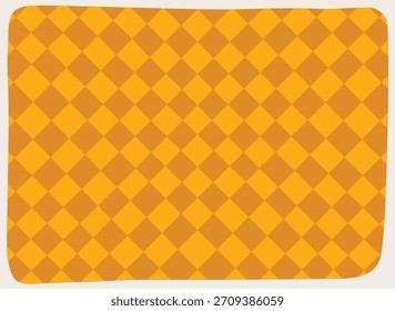 Tiled rhombus grid fills a rounded rectangle in flat geometric drawing. Alternating diamond lattice forms a seamless backdrop with soft corners. Cartoon vector illustration