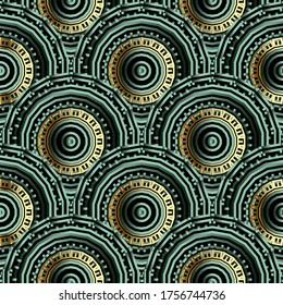 Gekochtes runder Mandalas nahtloses Muster. Ornate-Deco-Hintergrund. Griechischer Hintergrund für die Wiederholung von Vektorgrafiken. Geometrisches Ornament. Abstraktes modernes strukturiertes Design. Geometrische Formen, Kreise, Linien, Mandalas.