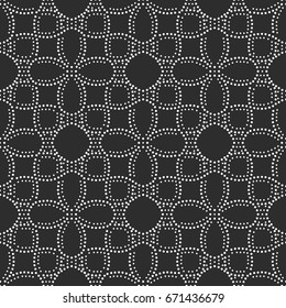 Tiled seamless geometric pattern of dots. Abstract black and white mosaic background. Black and white floral motifs - vector illustration.