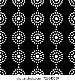 Tiled seamless geometric pattern of dotted garlands. Abstract black and white mosaic circles background. Vector illustration.