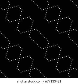 Tiled seamless geometric pattern of starry geometric shapes in garlands. Tracery beads motif.  Abstract black and white mosaic background. Vector illustration.