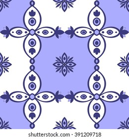 Tiled seamless pattern blue and white vector. Portuguese tiles - Azulejo. Tile pattern Portugal national vector.