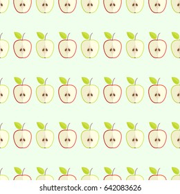 Tiled seamless pattern of cartoon green and red apple slice in modern style. Healthy diet concept fruit print. Vector illustration.