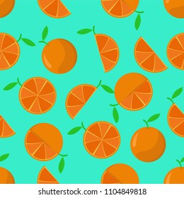 Tiled seamless pattern of cartoon orange slices in modern style. Healthy diet concept fruit print. Vector illustration.