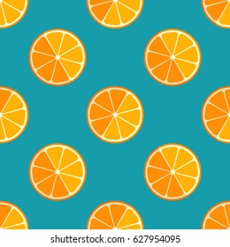 Tiled seamless pattern of cartoon orange slices in modern style. Healthy diet concept fruit print. Vector illustration.