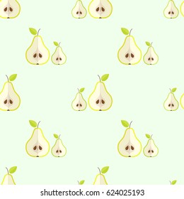 Tiled seamless pattern of cartoon pear slice in modern style. Healthy diet concept fruit print. Vector illustration.