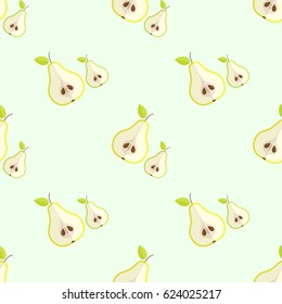 Tiled seamless pattern of cartoon pear slice in modern style. Healthy diet concept fruit print. Vector illustration.