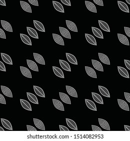 Tiled seamless pattern of dotted petals. Abstract black and white mosaic leaf background. Vector illustration.