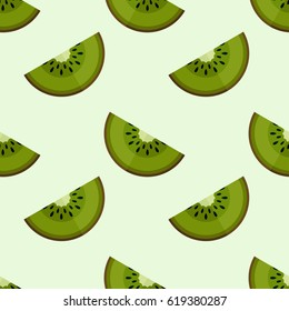 Tiled seamless pattern of fresh green kiwi slices in modern style. Healthy diet concept fruit print. Vector illustration.