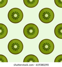 Tiled seamless pattern of fresh green kiwi slices in modern style. Healthy diet concept fruit print. Vector illustration.