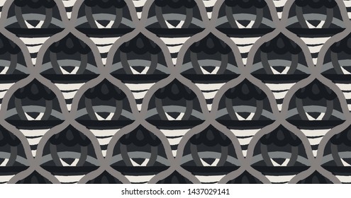 Tiled seamless pattern in Oriental style. Islamic tiles in black and white (monochrome) colors. Vintage traditsionny design. Folk print. Ethnic background, Wallpaper, fashion template. Vector.