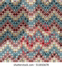 Tiled seamless pattern. Tile, pixel, patchwork. Herringbone colorful geometric background. Patched texture