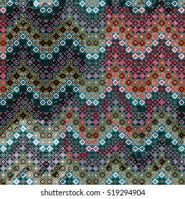 Tiled seamless pattern. Tile, pixel, patchwork. Herringbone colorful geometric background. Patched texture