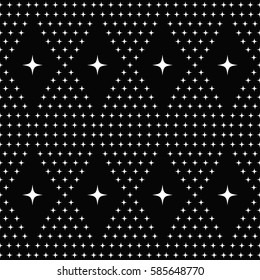 Tiled seamless starry chains pattern. Garlands of stars. Abstract black and white background. Vector Illustration.