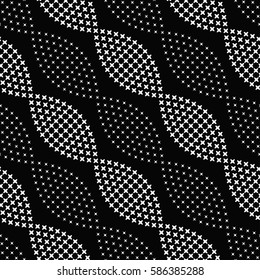 Tiled seamless starry chains pattern. Garlands of stars. Abstract black and white background. Vector Illustration.