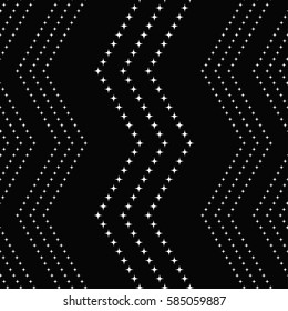 Tiled seamless starry zigzag pattern. Chevrons. Wavy ornament of stars. Abstract black and white background. Vector Illustration.