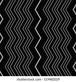 Tiled seamless zigzag pattern. Wavy ornament of dotted lines. Abstract black and white background. Vector Illustration.
