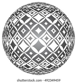 Tiled textured spherical surface. Abstract circle 3D shape. Vector art.