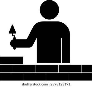 Tiler brick wall icon | Brick layer tiler mason worker vector
