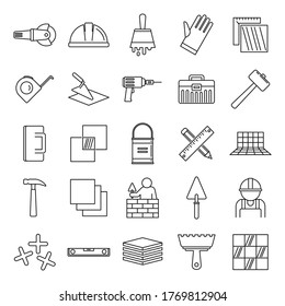 Los iconos de trabajo de la inclinación están configurados. Conjunto de esquemas de iconos vectoriales de trabajo de inclinación para diseño web aislado en fondo blanco