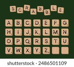 Tiles Alphabet of the wooden pieces for Word Scrabble game board. Craft letters for decor.