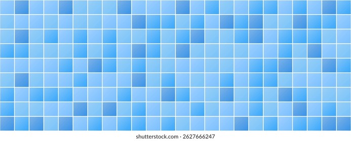 Tiles background. Blue seamless mosaic with gradient. Tile pattern for bathroom, pool or spa design. Clean relaxing background for decor or promotional material. Vector Illustration.