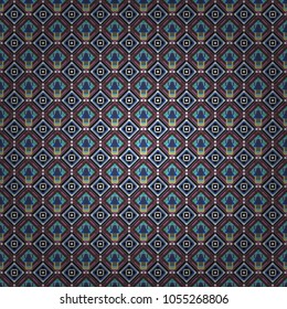 Tiles black, brown and blue background. Geometric seamless pattern. Abstract vector background.