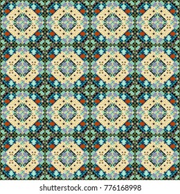 Tiles blue, black and green background. Geometric seamless pattern. Abstract vector background.