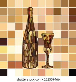 tiles with a bottle and a wineglass