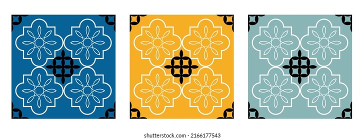 Tiles collection. Colorful mosaic with a flower pattern. Azulejos art design. Spanish, Portugease, Moroccan tiles set.