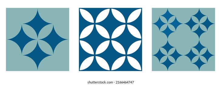 Tiles collection. Colorful mosaic with geometric pattern. Azulejos art design. Spanish, Portugease, Moroccan tiles set.