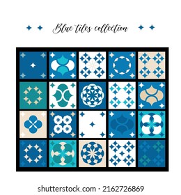 Colección de fichas. Mosaico colorido en tonos azules.  