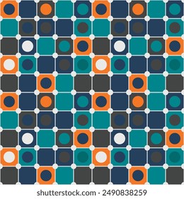 Tiles with dots between them, as well as inside the tiles. Stylish colored tile pattern, seamless geometric and vector.