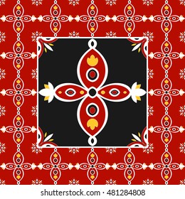 Tiles floor - vintage pattern vector with ceramic cement tiles. Big tile in center is framed in small. Background with portuguese azulejo, mexican, moroccan, spanish, arabic motifs.