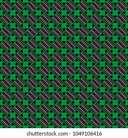 Tiles green, white and black background. Geometric seamless pattern. Abstract vector background.
