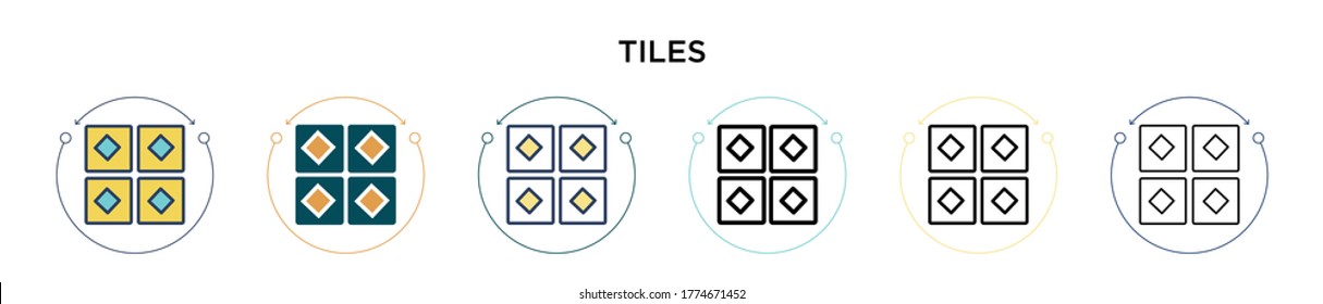 Tiles icon in filled, thin line, outline and stroke style. Vector illustration of two colored and black tiles vector icons designs can be used for mobile, ui, web