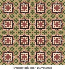 Tiles intricate details for a decorative look. Seamless retro vector. Patchwork Pattern Colorful Painted tin Illustration background Patterns. Victorian, French, Arabic, Moroccan or Spanish Style.