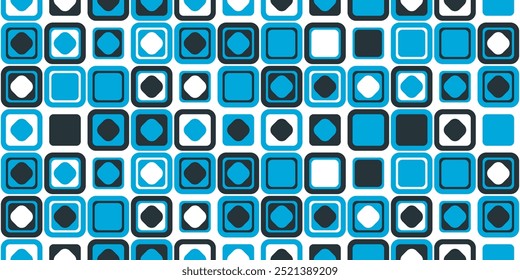 Azulejos hechos de parches simples y elegantes. Patrón geométrico de cuadrados y diamantes en el interior. Colores azul y blanco.