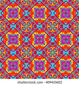 tiles ornamental seamless pattern for fabric. Abstract geometric colorful mosaic 