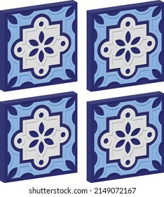 Baldosas con adornos, azules y blancas